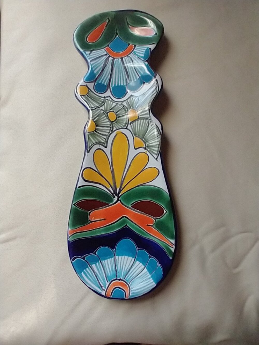 Talavera Spoon Rest Mexico Pottery Hand Painted Ceramic Lead-Free Floral Design